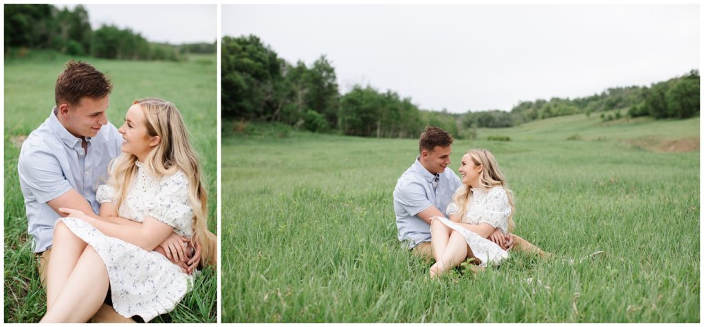 Couple sitting in the field. Photo by Utah Photographer Mary Horne Nelson.