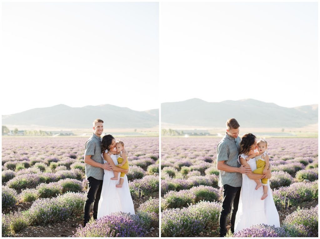 The Long family embraces in the lavender farm field with golden sunlight. True to Color Utah Photographer. Utah Lifestyle Family Session in the Young Living Lavender Fields. Mary Horne Nelson, 2021