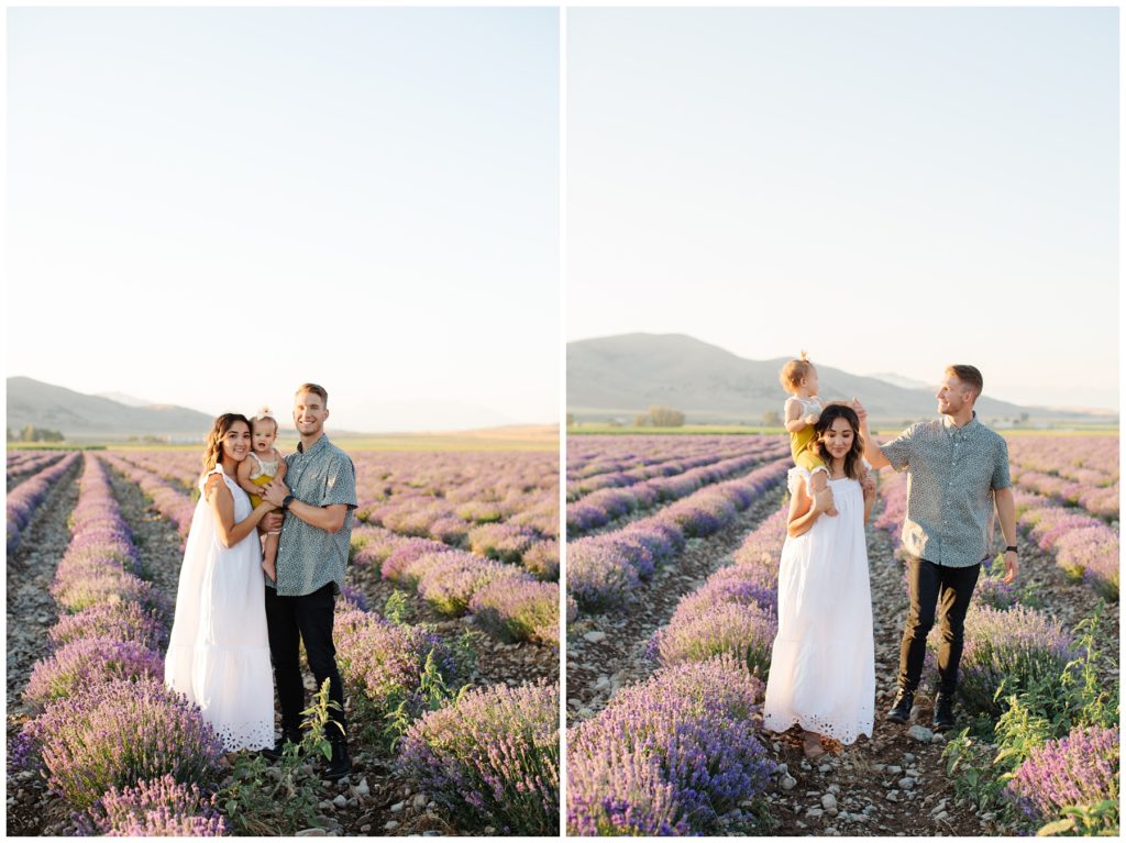 Family Embracing and walking. Utah Lifestyle Family Session in the Young Living Lavender Fields. Mary Horne Nelson, 2021