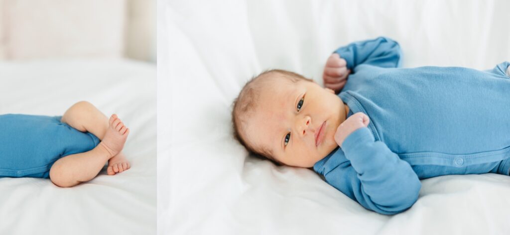 Salt Lake City Newborn Photographer. Baby's feet and baby looking at the camera. 