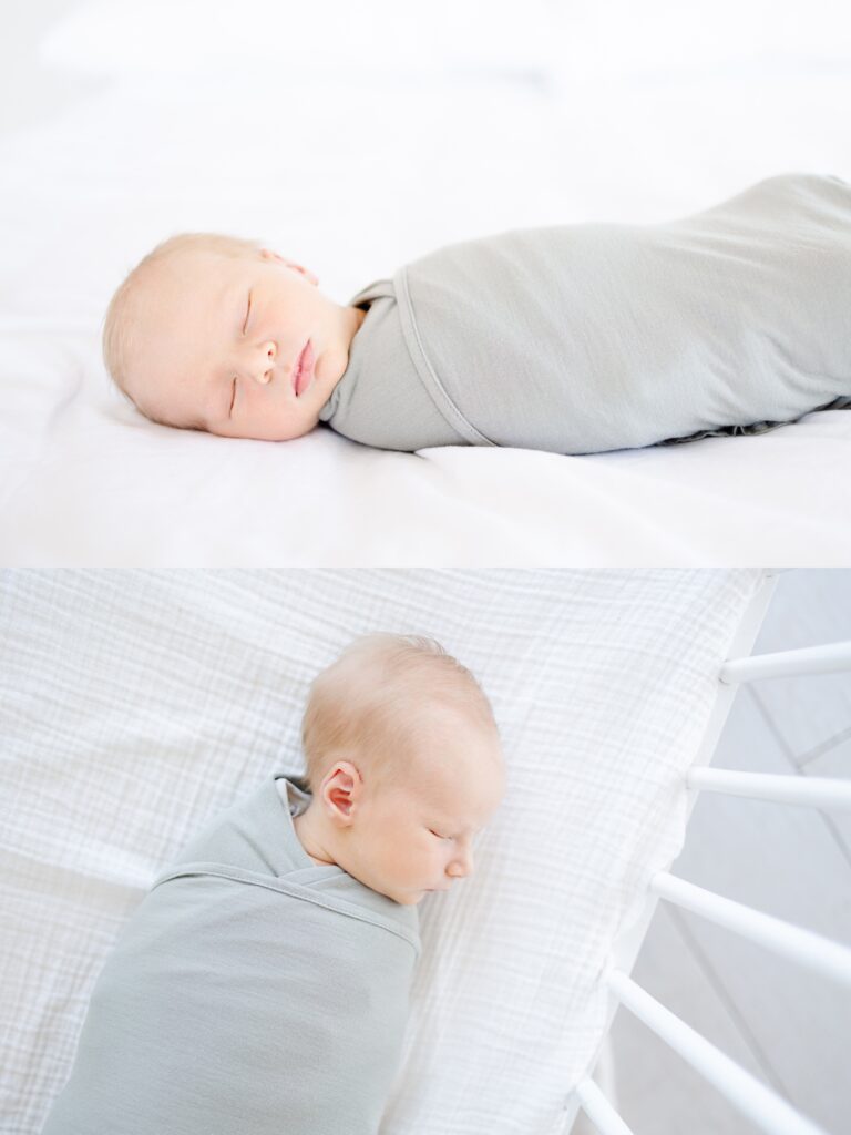 baby in crib during newborn photos. White Space Studios Bountiful. 